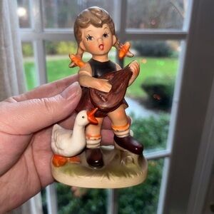 Vintage Ceramic Nanco Figurine Of girl Holding A banjo and Duck